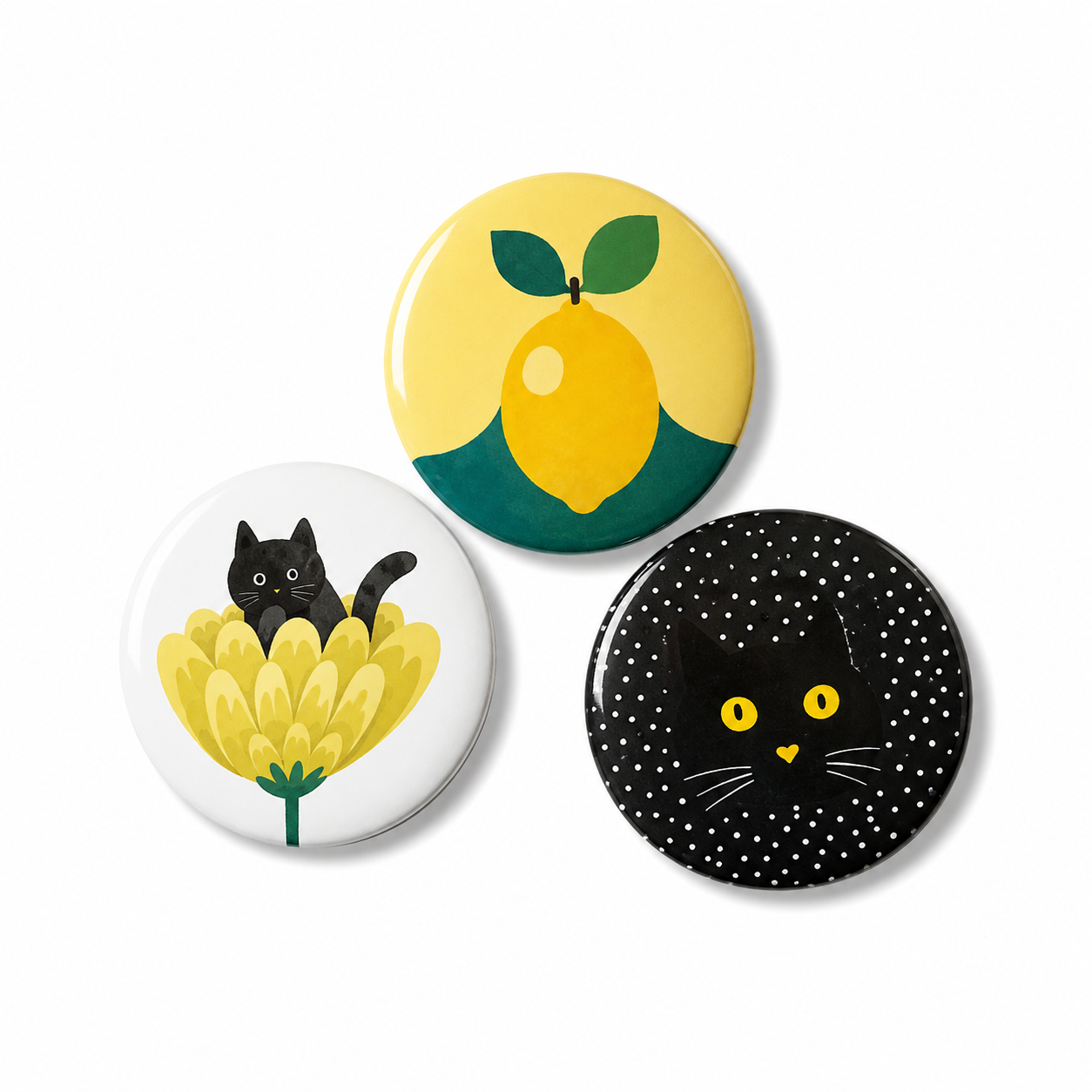 Set van 3 buttons katten & citroen