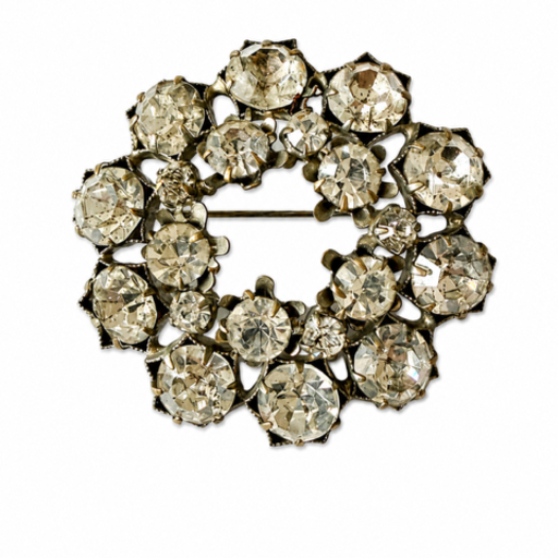 Vintage Strass Broche Rond – Zilverkleurig met Heldere Kristallen Ø 4,5 cm