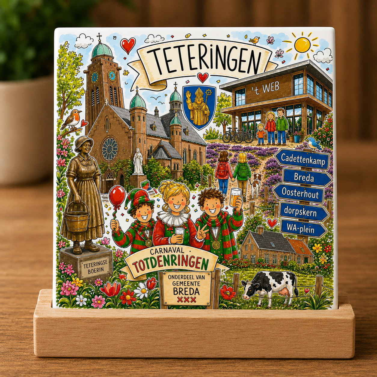 Teteringen tegeltje handgemaakt cadeau 15x15 cm