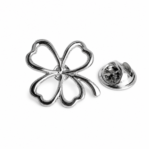 Pin open klavertje zilver