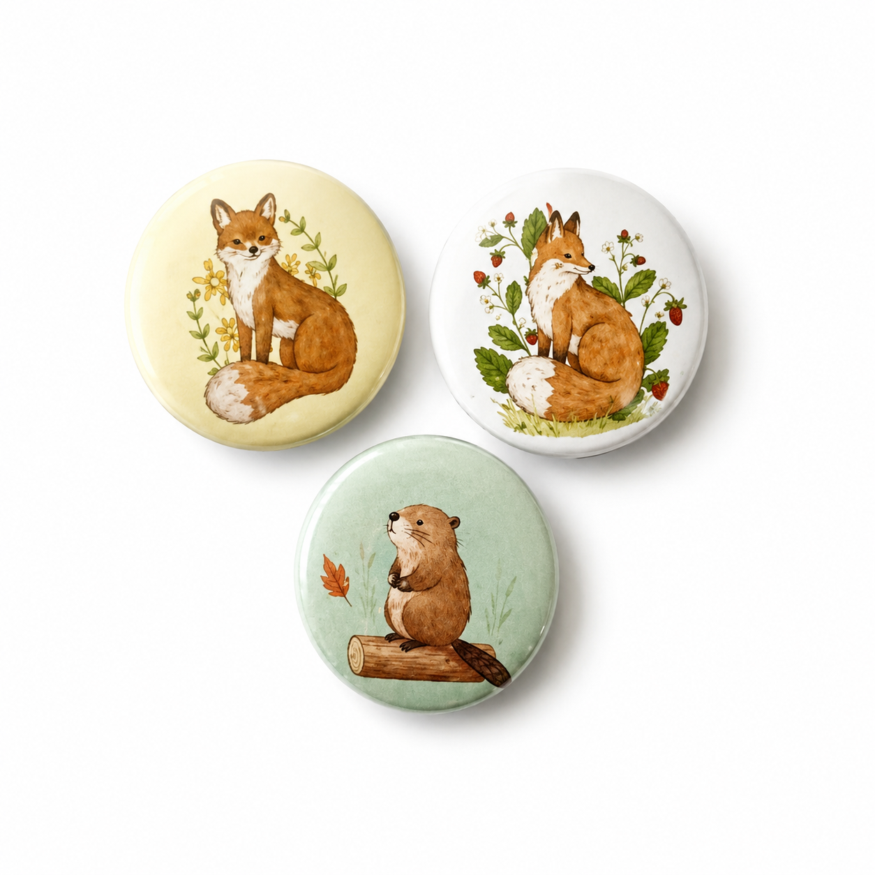 Buttons Set Bosdieren – Vosjes & Bever – Set van 3