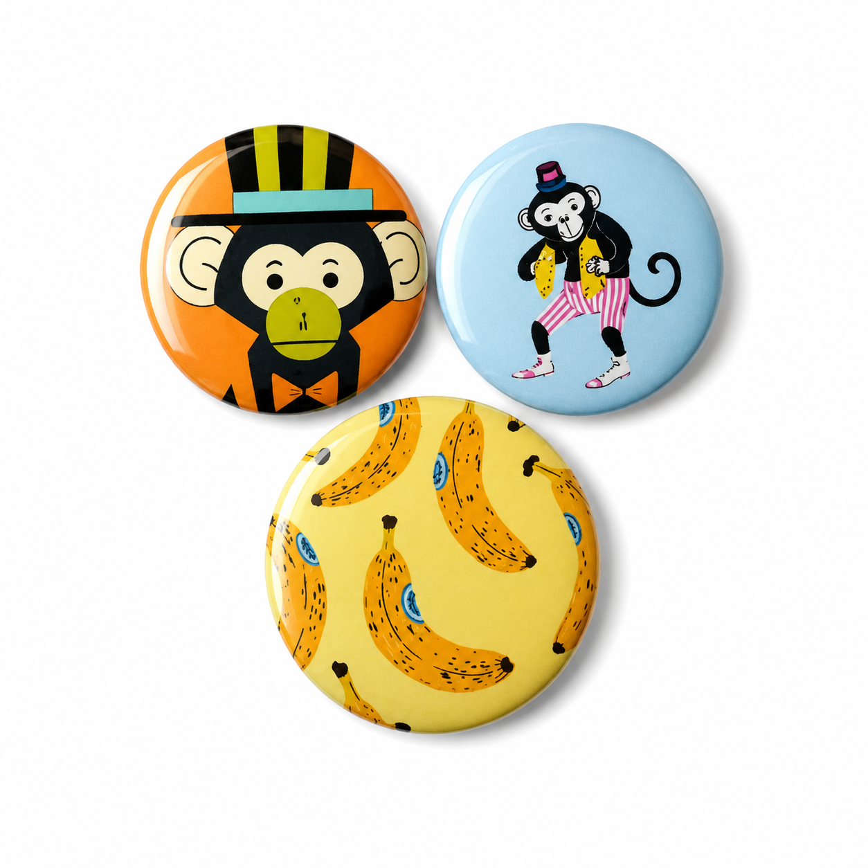 Set van 3 apen & bananen buttons