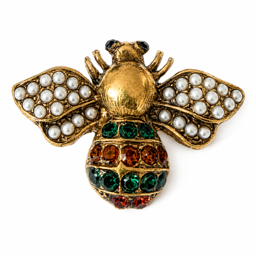 Goudkleurige Bij Broche met Parels en Kristallen – 3,5 cm breed