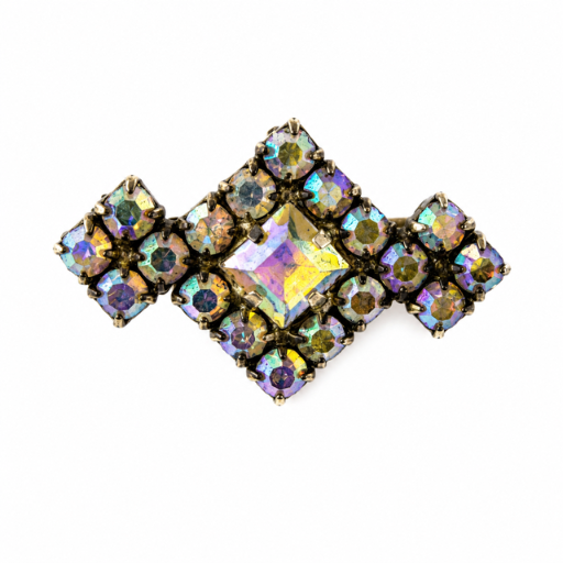 Vintage Strass Broche met Aurora Borealis Kristallen – Ruitvorm 3 cm