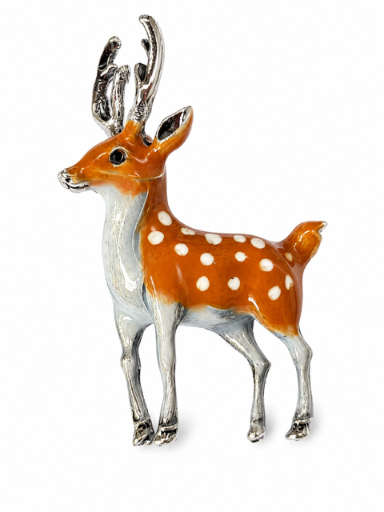 Zilverkleurige Hert Broche met Bruin Emaille – Elegant Dieren Design