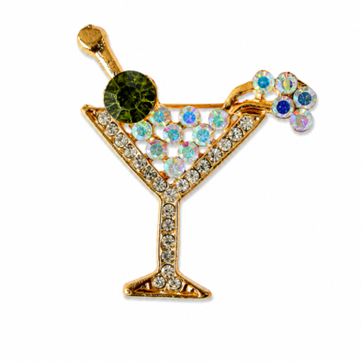 Cocktailglas Broche Goudkleurig met Strass – Kleurrijk Design