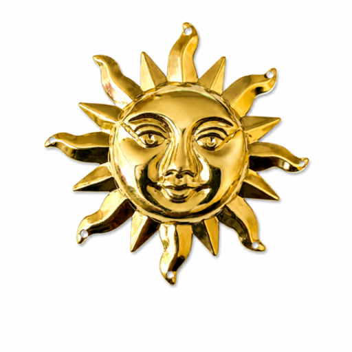 Goudkleurige Zon Broche met Gezicht – Vintage Stijl – Ø 4,5 cm