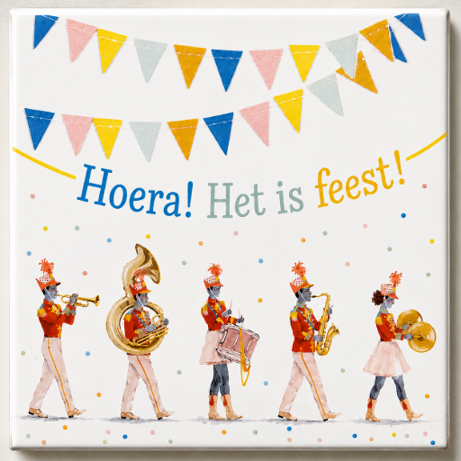 Tegeltje Het is feest 10x10 cm Handgemaakt cadeau