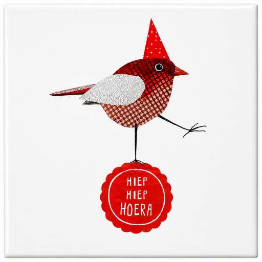 Mini Tegeltje Vogel Hiep Hoera! 5 x 5 cm