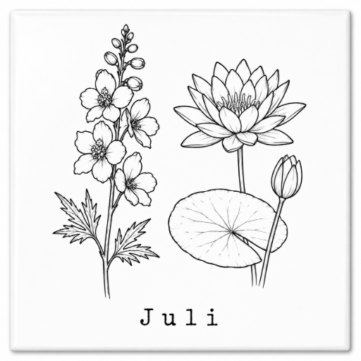 Mini tegeltje Geboortebloem Juli 5 x 5 cm