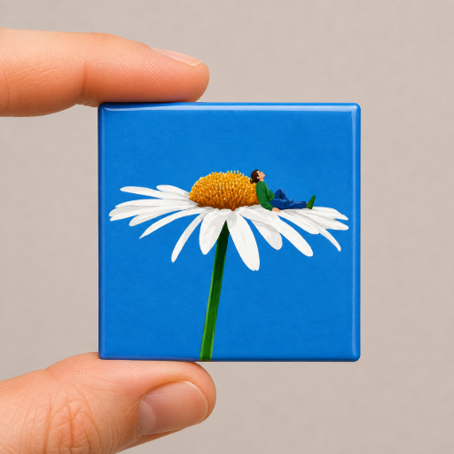 Mini tegeltje Madeliefje met rustend mens 5 x 5 cm