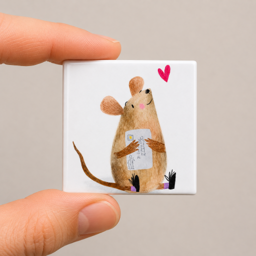 Mini tegeltje Muis met hartje 5 x 5 cm