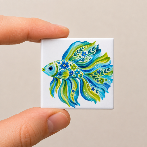 Mini tegeltje Vis blauw 5 x 5 cm