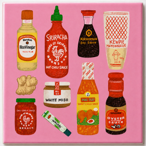 Tegeltje Asian sauces 10x10 cm Handgemaakt cadeau