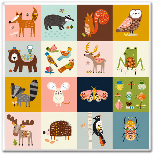 Tegeltje Bosdieren 10x10 cm handgemaakt cadeau