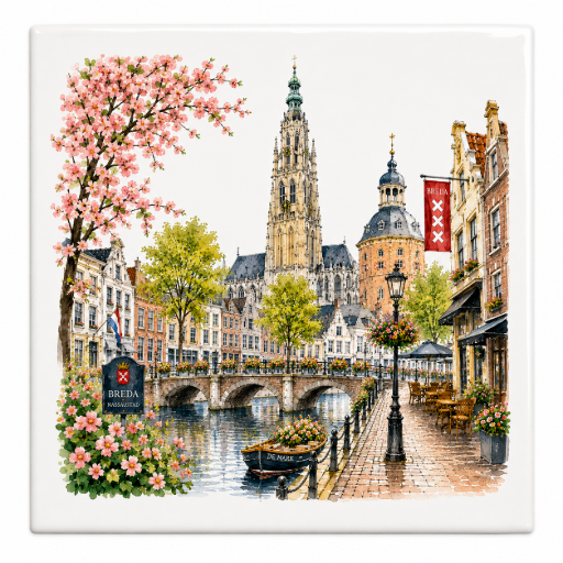 Tegeltje Bredase singel 10x10 cm handgemaakt cadeau