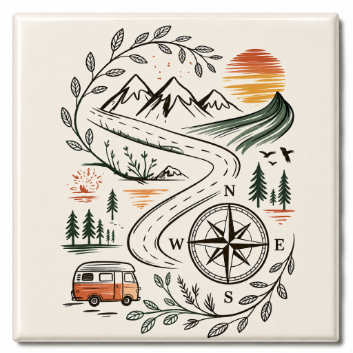 Tegeltje Camper roadtrip 10x10 cm Handgemaakt cadeau