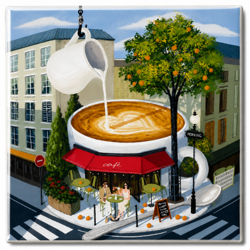 Tegeltje Cappuccino koffiebar 10x10 cm Handgemaakt cadeau