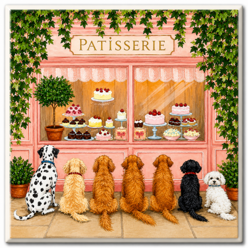 Tegeltje Honden voor de patisserie 10x10 cm Handgemaakt cadeau