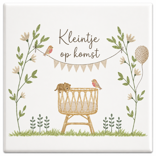 Tegeltje Kleintje op komst 10x10 cm Handgemaakt cadeau