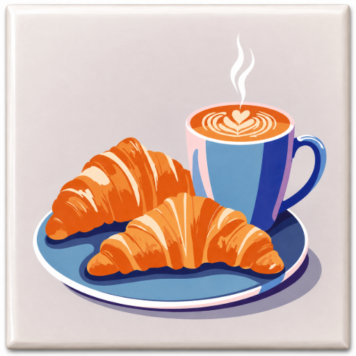 Tegeltje Koffie met croissants 10x10 cm Handgemaakt cadeau