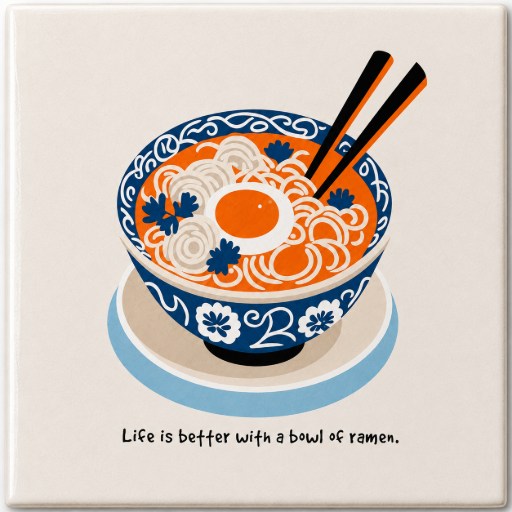 Tegeltje Life is better with a bowl of ramen 10x10 cm Handgemaakt cadeau