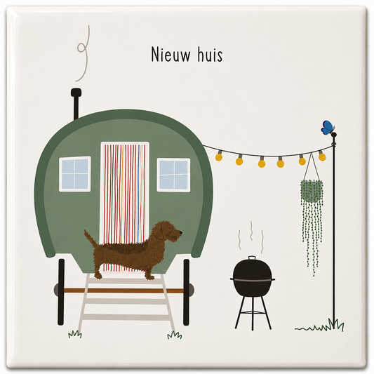 Tegeltje Nieuw huis 10x10 cm Handgemaakt cadeau