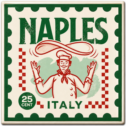 Tegeltje pizza Napels 10x10 cm Handgemaakt cadeau