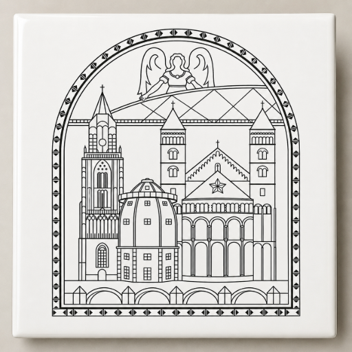 Tegeltje Utrecht grafisch zwart wit 10x10 cm Handgemaakt cadeau