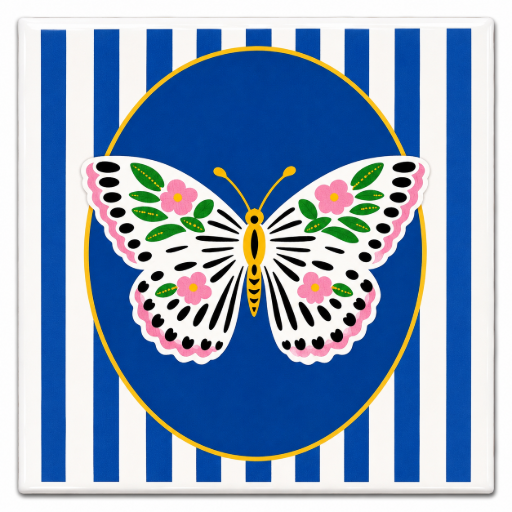 Tegeltje Vlinder blauw wit gestreept 10 x 10 cm