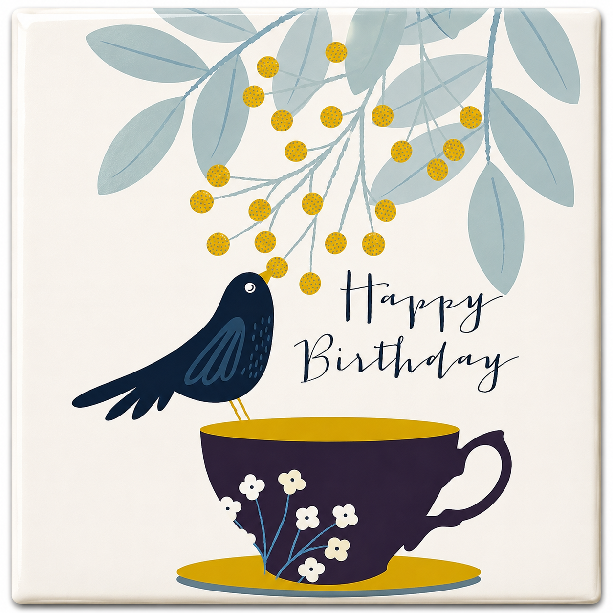 Tegeltje Vogel Happy birthday 10x10 cm Handgemaakt cadeau