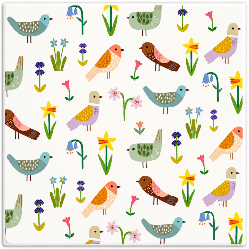 Tegeltje Vogels in het voorjaar 10x10 cm handgemaakt cadeau