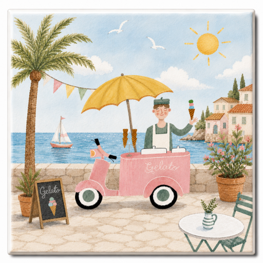 Tegeltje Zomers plaatje 10x10 cm Handgemaakt cadeau