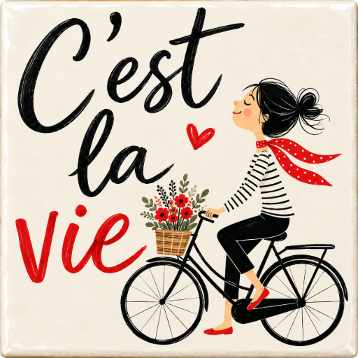 Tegeltje C'est la vie op de fiets 10 x 10 cm