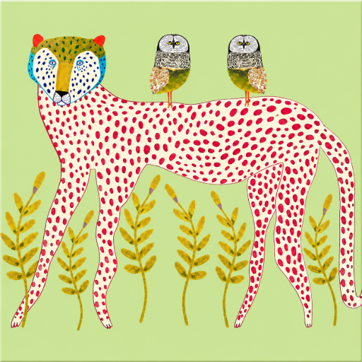 Tegeltje Cheeta met uil 10 x 10 cm