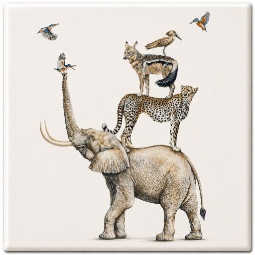 Tegeltje Gestapelde dieren 10x10 cm Handgemaakt cadeau