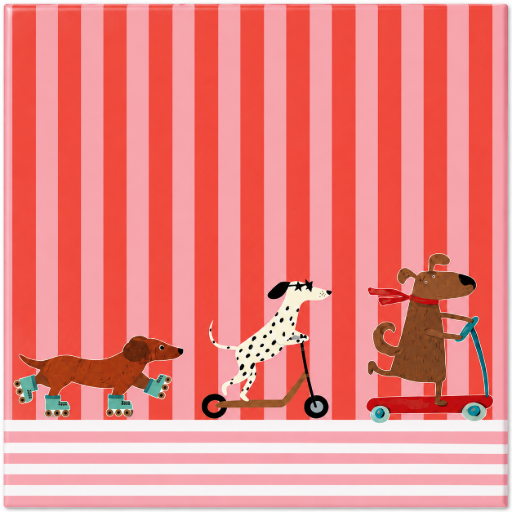 Tegeltje Honden op wieltjes 10 x 10 cm