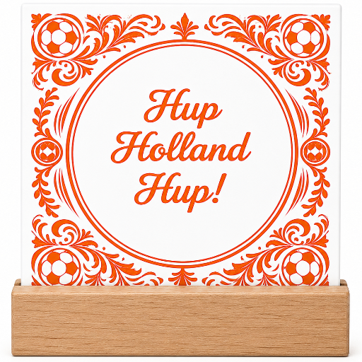Tegeltje Hup Holland Oranje sierlijst 10x10 cm Handgemaakt cadeau