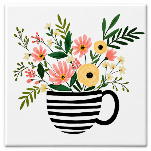 Tegeltje Kopje bloemen 10 x 10 cm