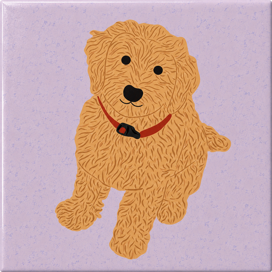 Tegeltje Labradoodle op paarse achtergrond 10 x 10 cm