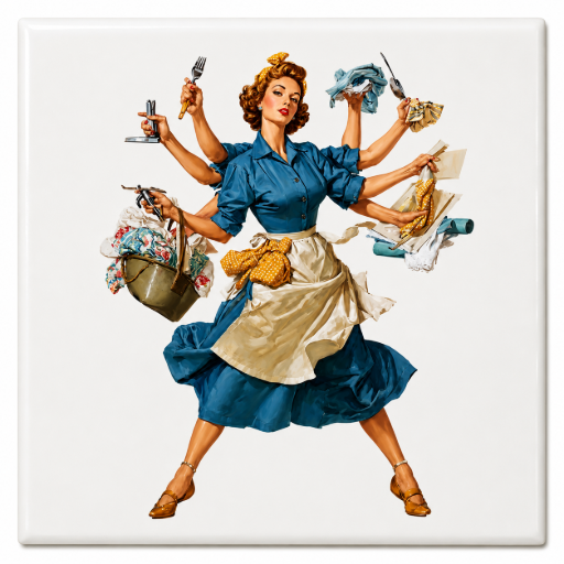 Tegeltje Multitaskende huisvrouw 10 x10 cm Handgemaakt cadeau