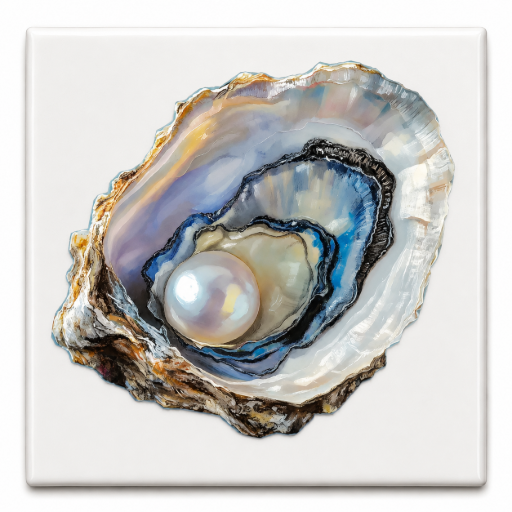 Tegeltje Oester met parel 10x10 cm – Keramische Decoratie