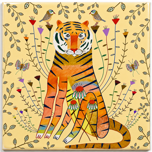 Tegeltje Tijger met vogels 10 x 10 cm