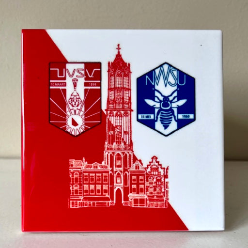 Tegeltje Utrecht vlag Domtoren studentenvereniging 10x10 cm Handgemaakt cadeau