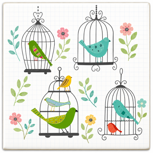 Tegeltje Vogels in kooien 10x10 cm – Keramische Decoratie