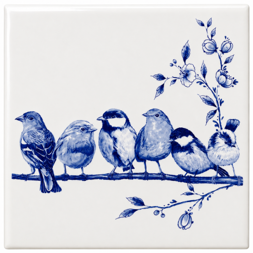 Tegeltje Vogels op tak – Keramisch Tegeltje 10 x 10 cm
