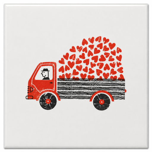 Tegeltje Vrachtwagen hartjes 10 x 10 cm