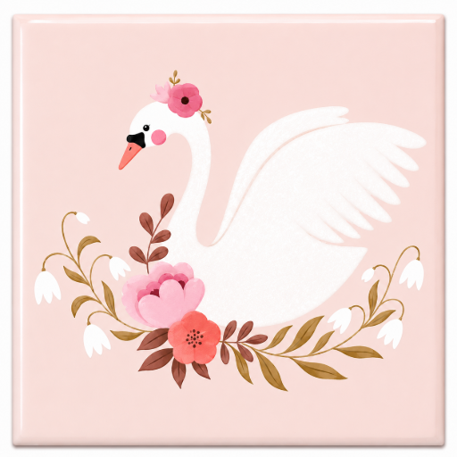 Tegeltje Zwaan roze 10x10 cm – Keramische Decoratie