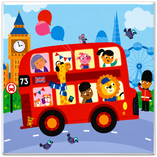 Tegeltje Bus in Londen 10x10 cm – Kleurrijke Keramische Decoratie