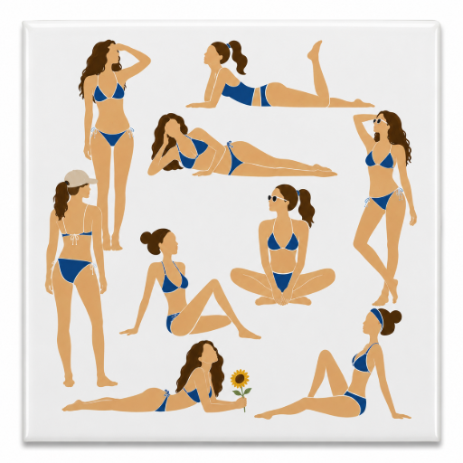 Tegeltje Dames in badkleding blauw 10 x 10 cm Stijlvolle Zomerdecoratie